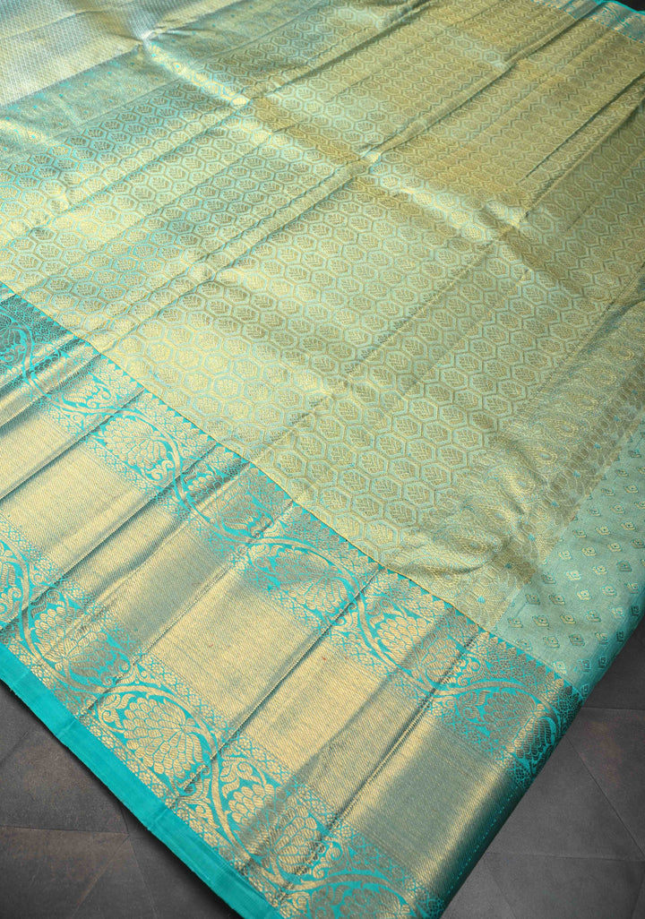 Cyan Kanjivaram Tissue Silk Saree with Zari Brocade and Zari Border | SILK MARK CERTIFIED