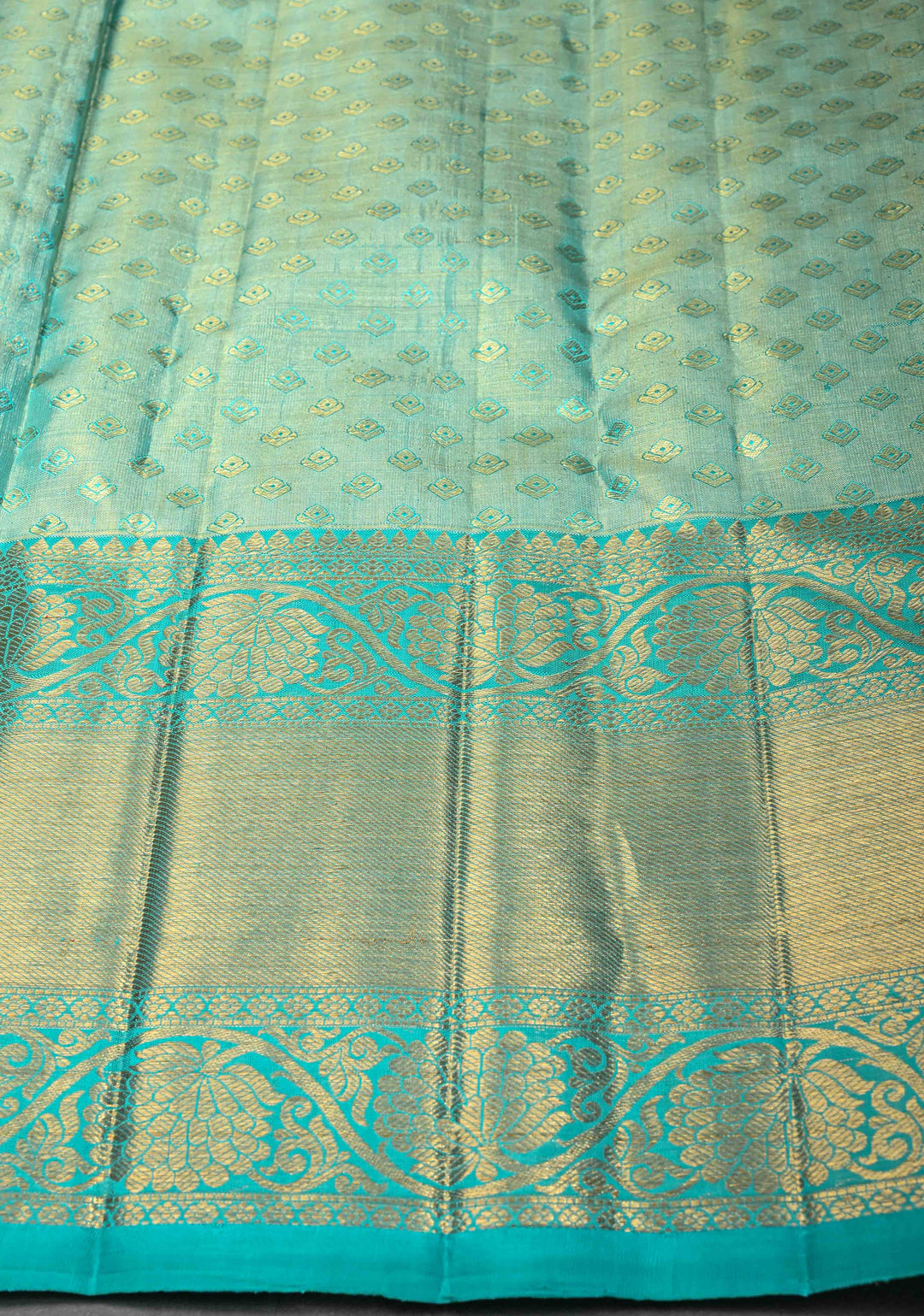 Cyan Kanjivaram Tissue Silk Saree with Zari Brocade and Zari Border | SILK MARK CERTIFIED