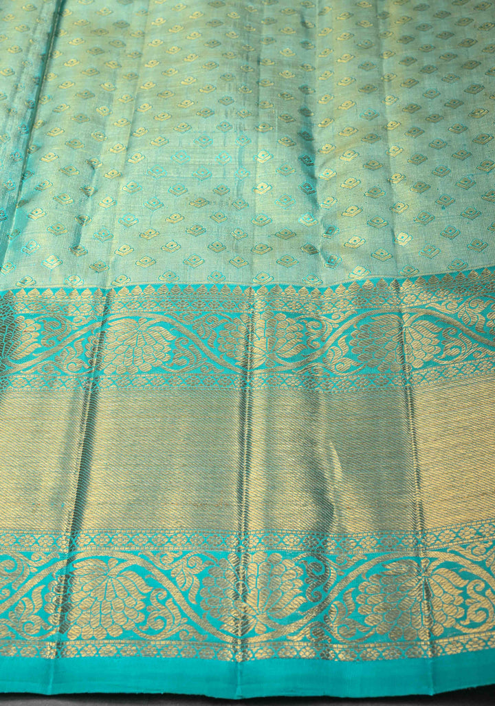 Cyan Kanjivaram Tissue Silk Saree with Zari Brocade and Zari Border | SILK MARK CERTIFIED