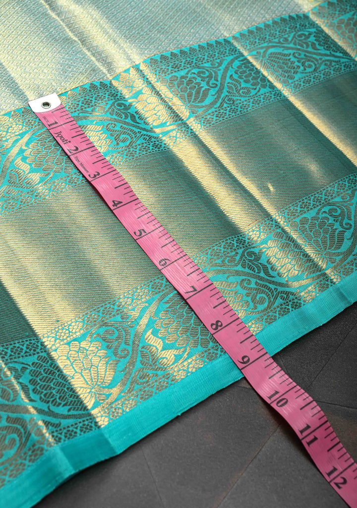 Cyan Kanjivaram Tissue Silk Saree with Zari Brocade and Zari Border | SILK MARK CERTIFIED