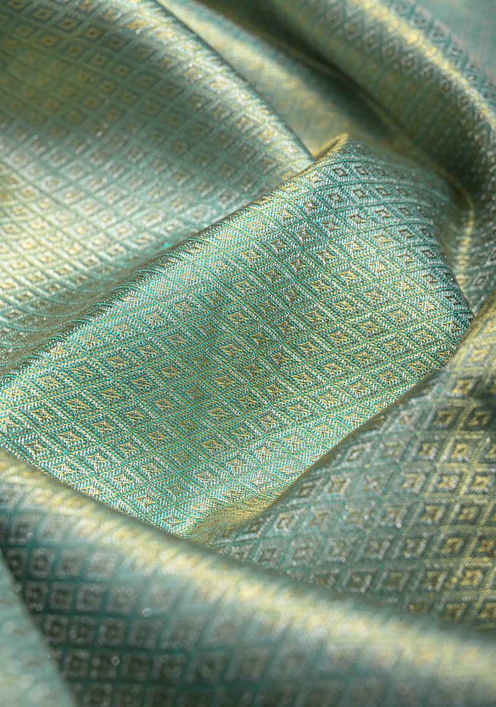 Cyan Kanjivaram Tissue Silk Saree with Zari Brocade and Zari Border | SILK MARK CERTIFIED