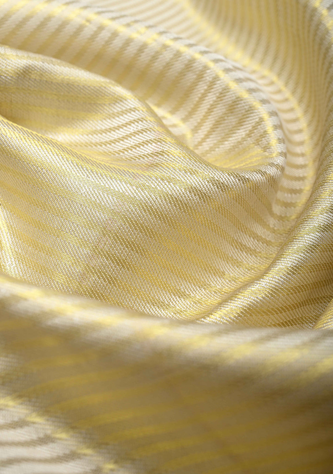 Beige Kanjivaram Tissue Silk Saree with Horizontal Zari Stripes and Zari Border  | SILK MARK CERTIFIED