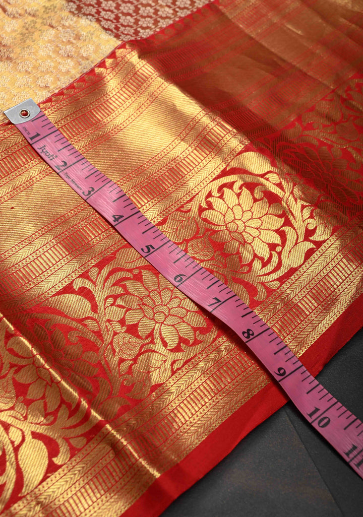 Brocade Orange Dual tone Kanjivaram Tissue Silk Saree and Contrast Zari Border | SILK MARK CERTIFIED
