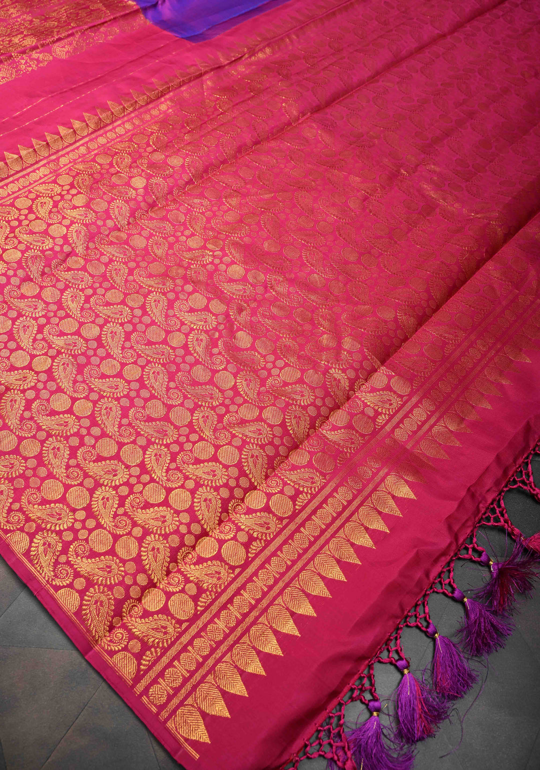 Purple Dual Tone Stunning Half Border Kanjivaram Pure Silk saree with Zari Brocade | SILK MARK CERTIFIED