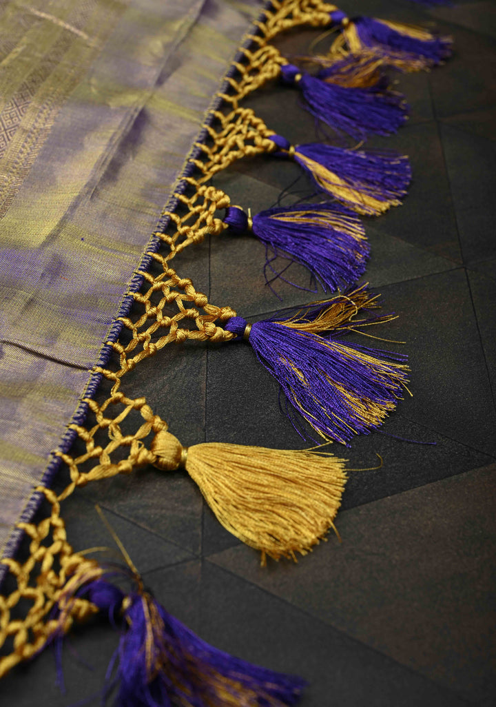 Golden Brocade Tissue Kanjivaram Pure Silk Saree With Zari Border | SILK MARK CERTIFIED