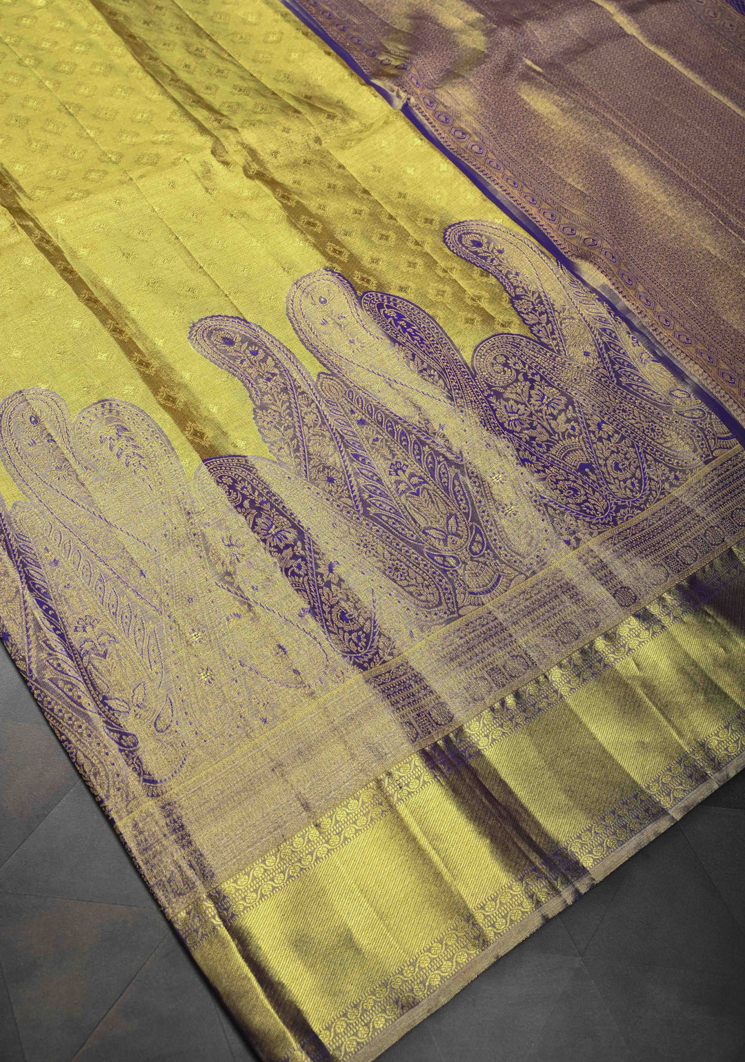Golden Brocade Tissue Kanjivaram Pure Silk Saree With Zari Border | SILK MARK CERTIFIED