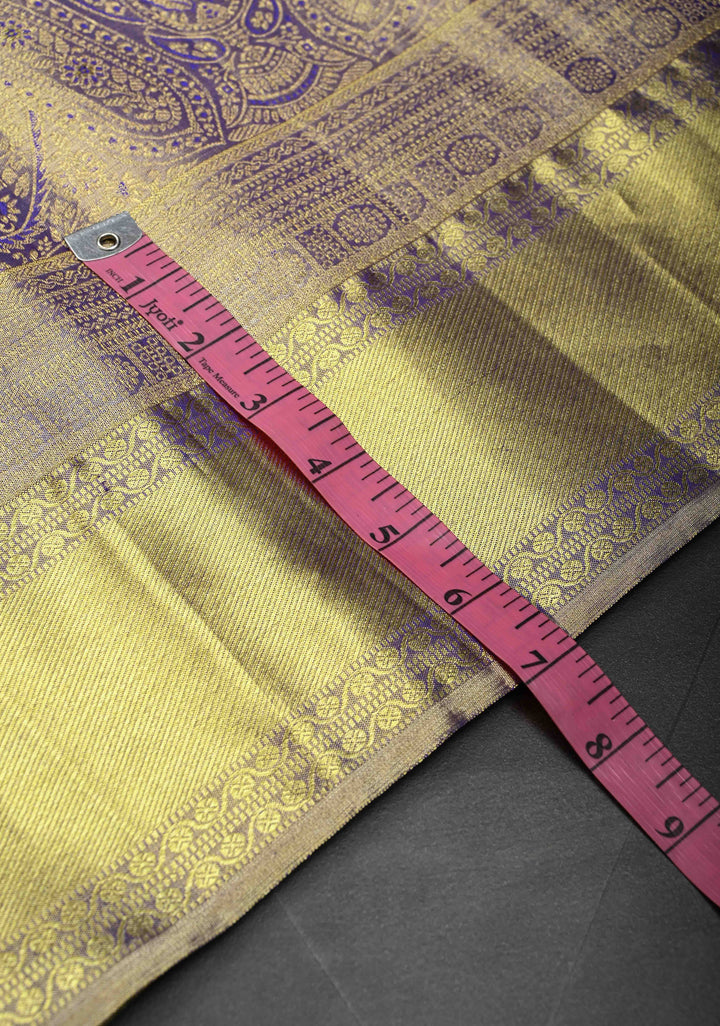 Golden Brocade Tissue Kanjivaram Pure Silk Saree With Zari Border | SILK MARK CERTIFIED