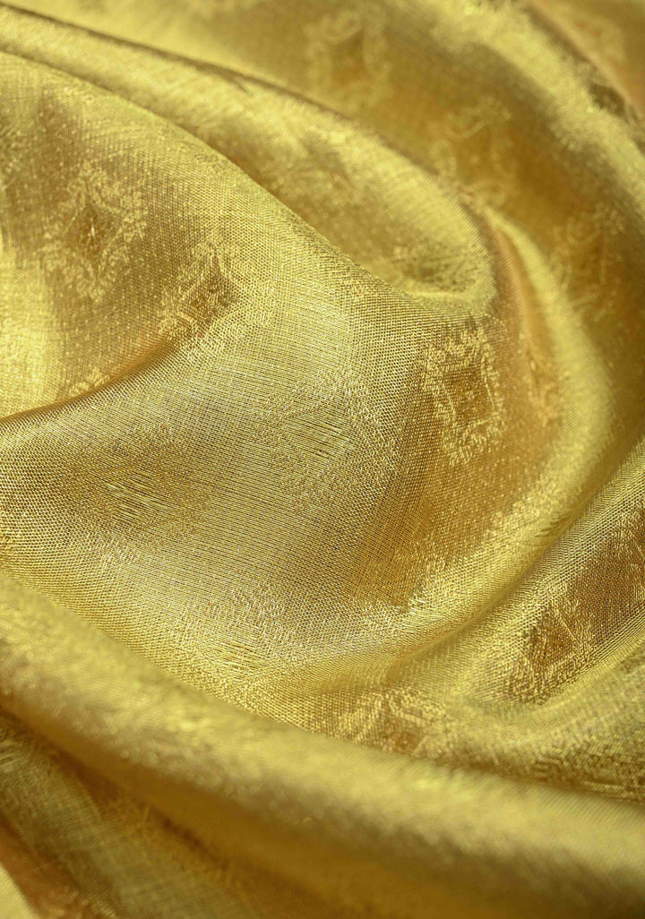 Golden Brocade Tissue Kanjivaram Pure Silk Saree With Zari Border | SILK MARK CERTIFIED