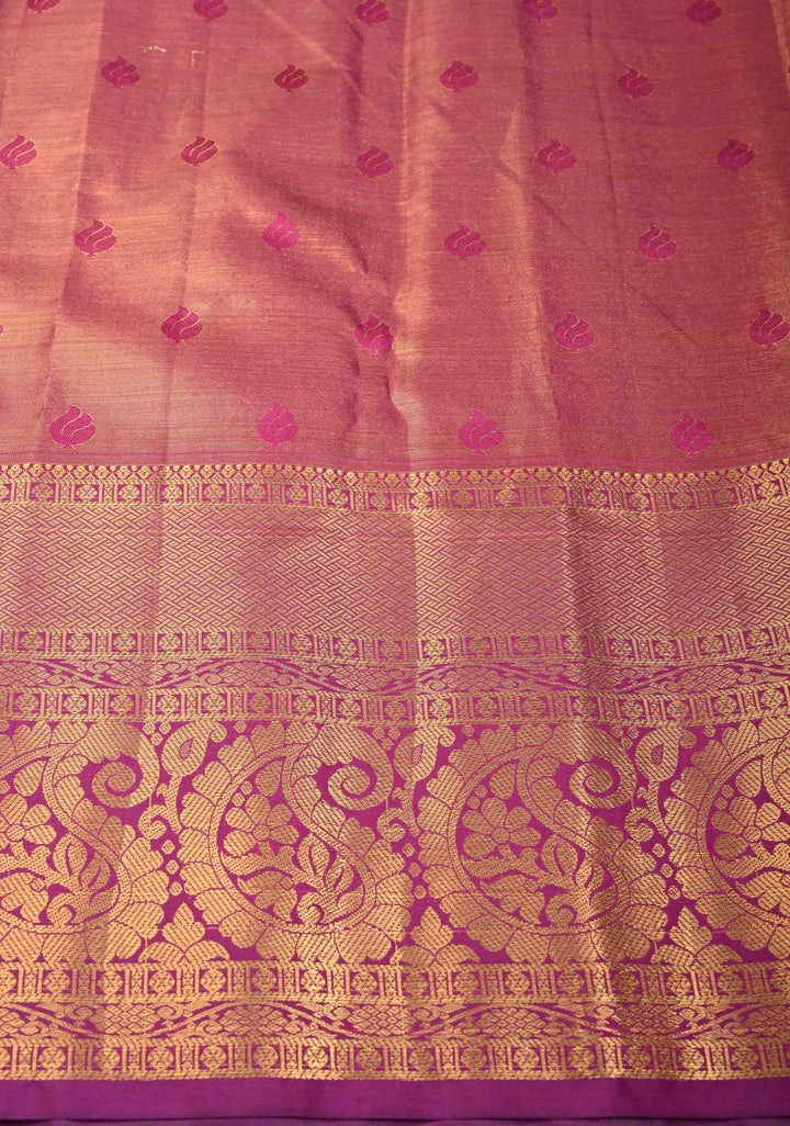 Pink Dual tone Kanjivaram Tissue Semi Silk Saree with Meenakari Floral Brocade Jaal and Contrast Zari Border
