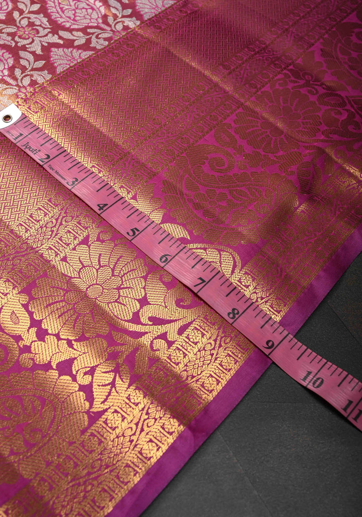 Pink Dual tone Kanjivaram Tissue Semi Silk Saree with Meenakari Floral Brocade Jaal and Contrast Zari Border