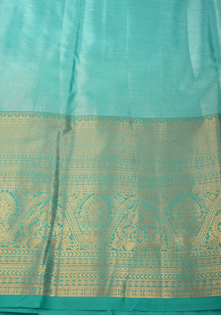 Mustard Gold Kanjivaram Tissue Semi Silk Saree with Meenakari Floral Brocade and Contrast Zari Border
