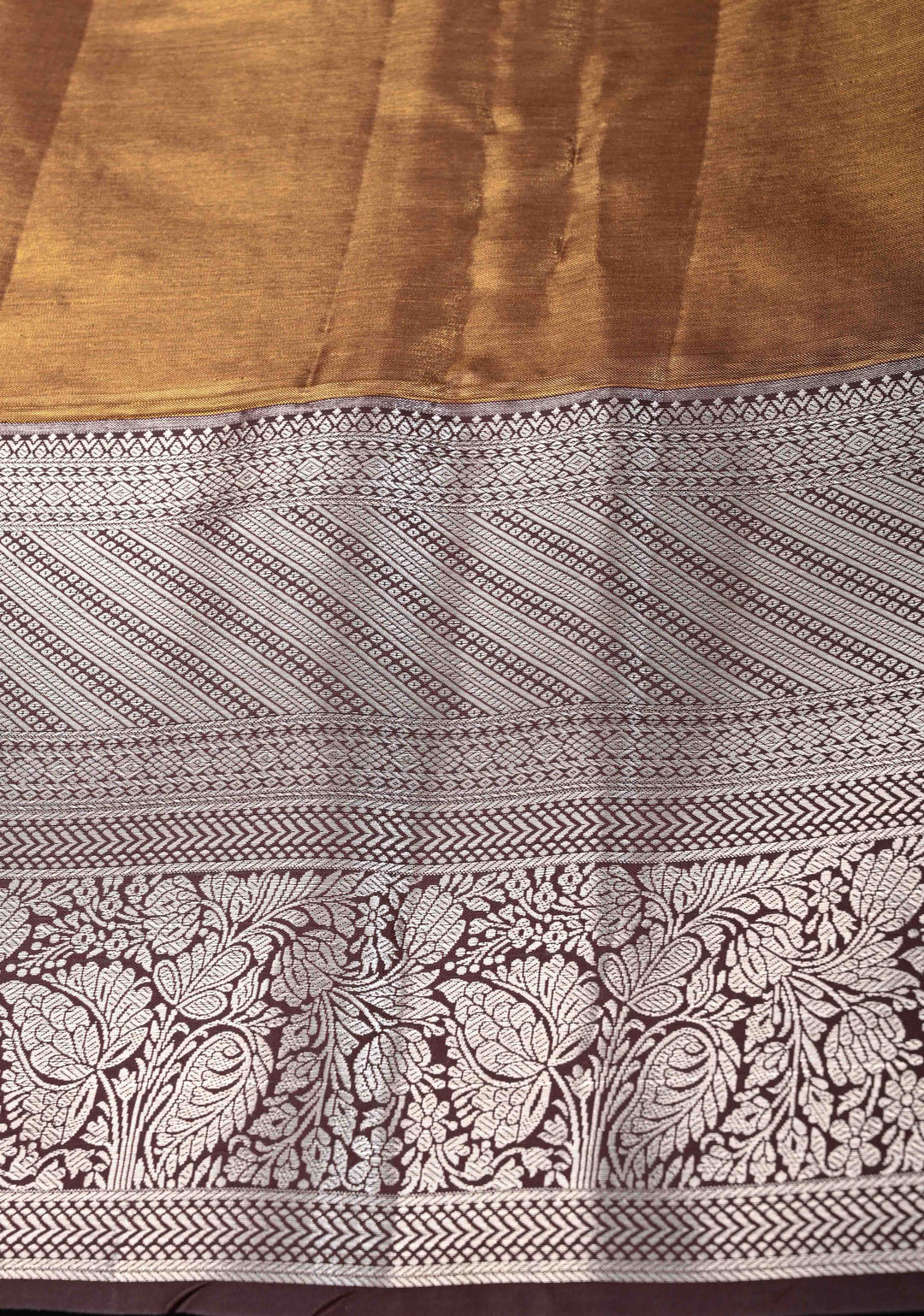 Lilac Purple Kanjivaram Tissue Semi Silk Saree with Meenakari Floral Brocade Jaal and Contrast Zari Border