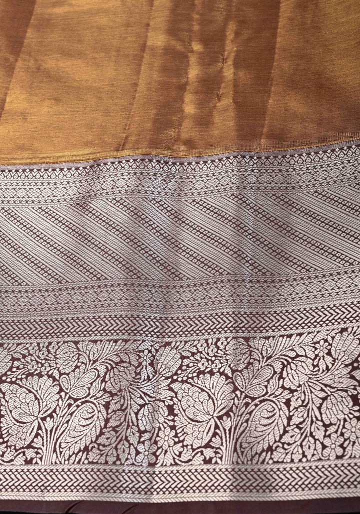 Lilac Purple Kanjivaram Tissue Semi Silk Saree with Meenakari Floral Brocade Jaal and Contrast Zari Border