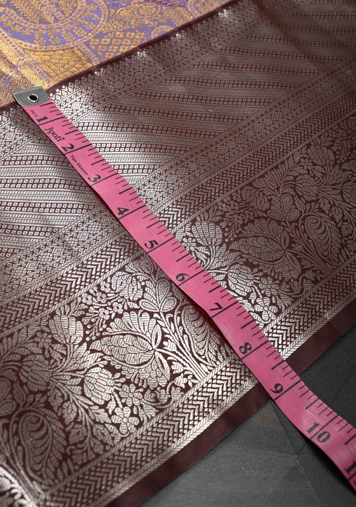 Lilac Purple Kanjivaram Tissue Semi Silk Saree with Meenakari Floral Brocade Jaal and Contrast Zari Border