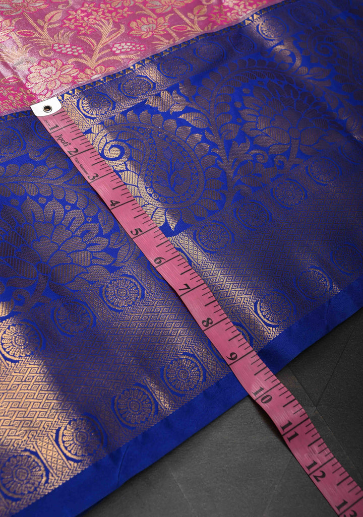 Dark Pink Kanjivaram Tissue Semi Silk Saree with Meenakari Floral Brocade Jaal and Contrast Zari Border