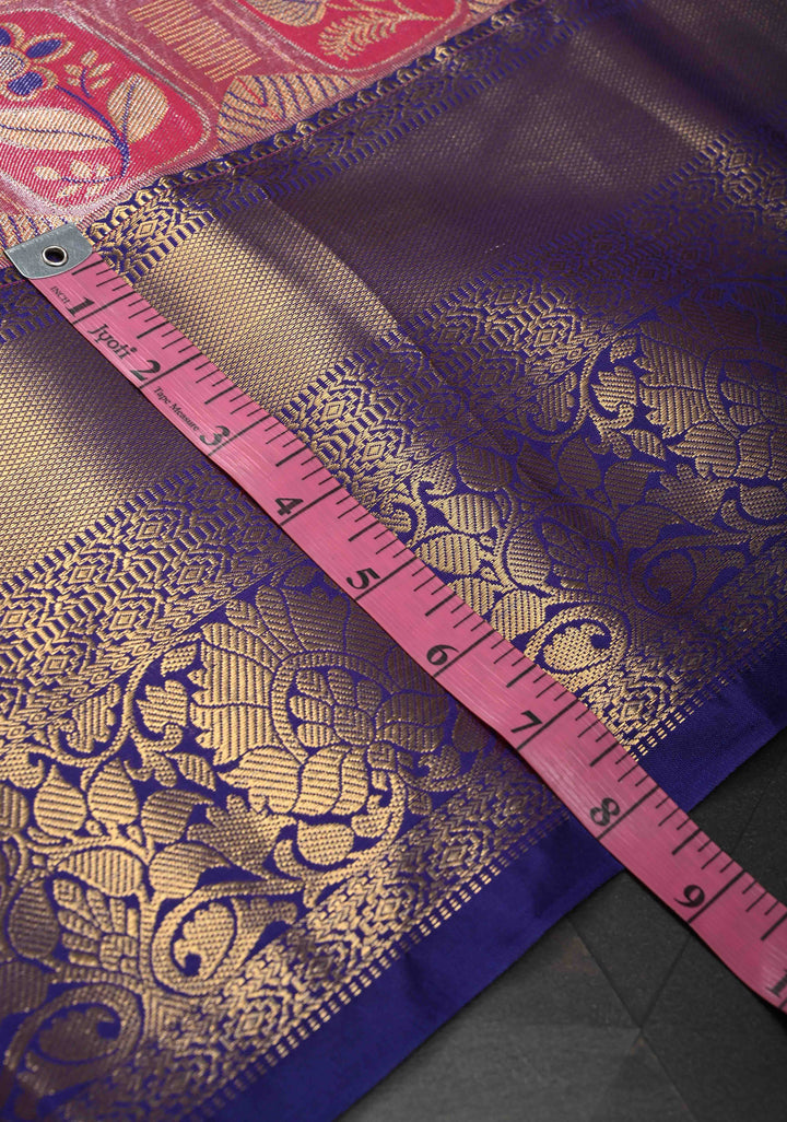 Rani Pink Kanjivaram Tissue Semi Silk Saree with Meenakari Floral Brocade and Contrast Zari Border