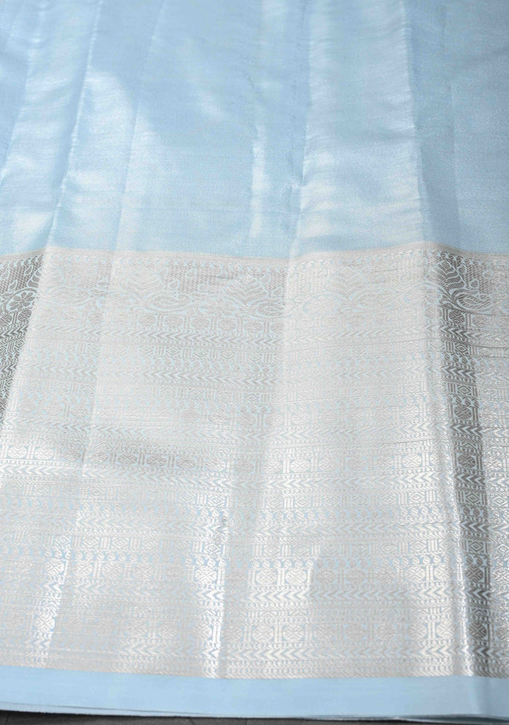 Pale Rose Kanjivaram Tissue Semi Silk Saree with Meenakari Floral Brocade Jaal and Contrast Zari Border