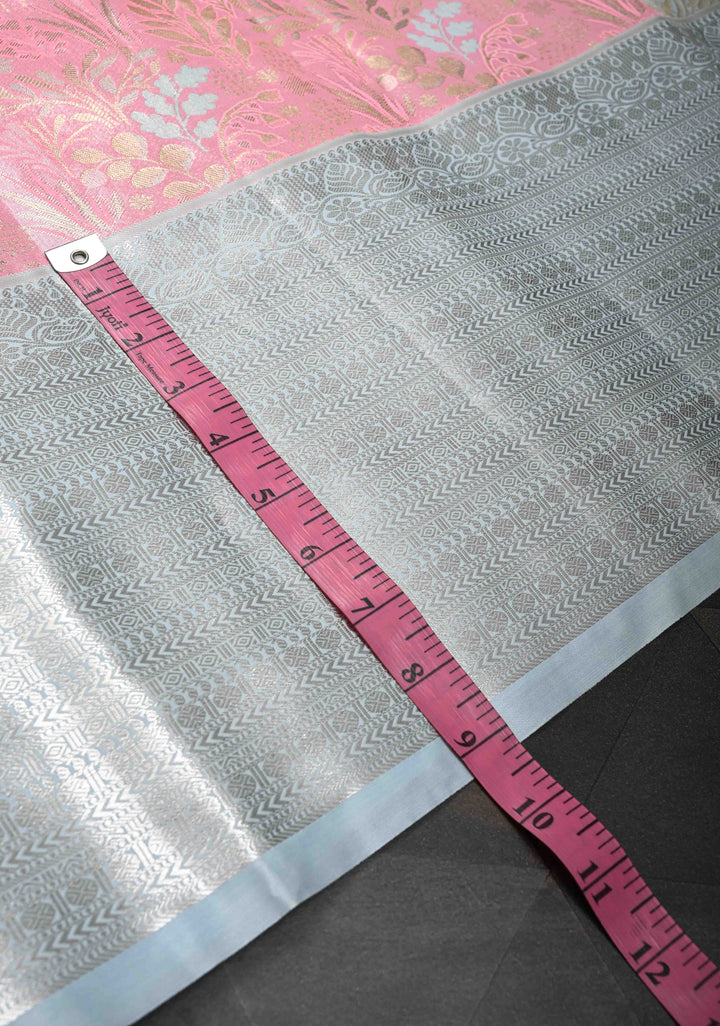 Pale Rose Kanjivaram Tissue Semi Silk Saree with Meenakari Floral Brocade Jaal and Contrast Zari Border