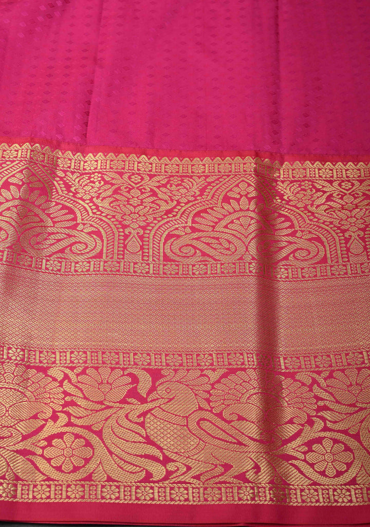 Irish Green Semi Silk Saree in Kanchi Style with Brocade and Wide Contrast Zari Border