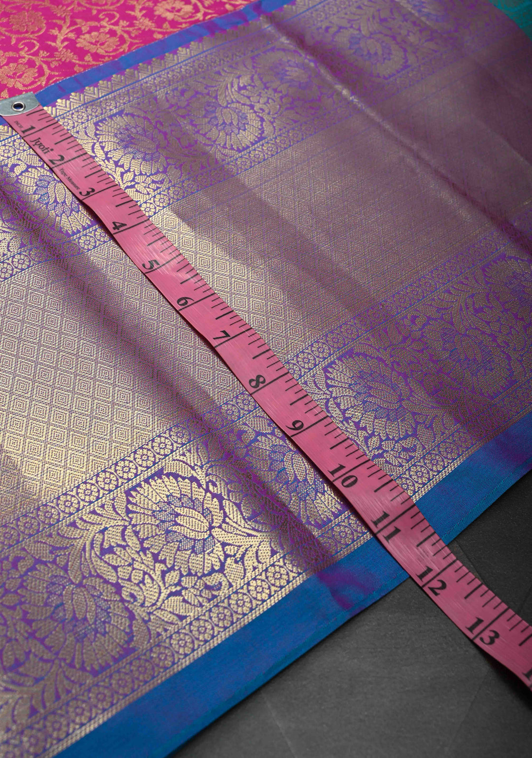 Fuchsia Pink Semi Silk Saree in Kanchi Style with Brocade and Wide Contrast Zari Border