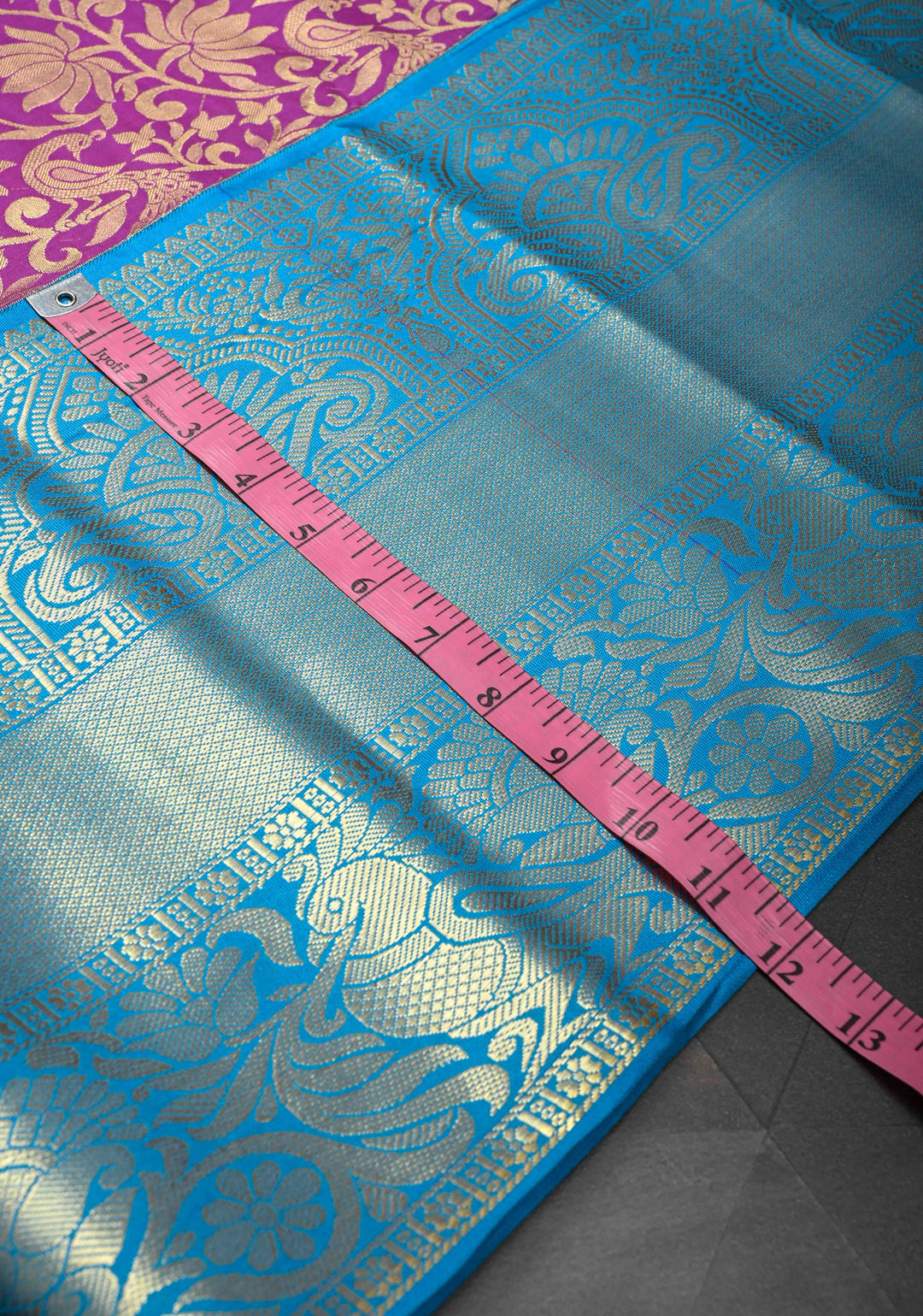 Dark Purple Semi Silk Saree in Kanchi Style with Floral Brocade Jaal and Wide Contrast Zari Border