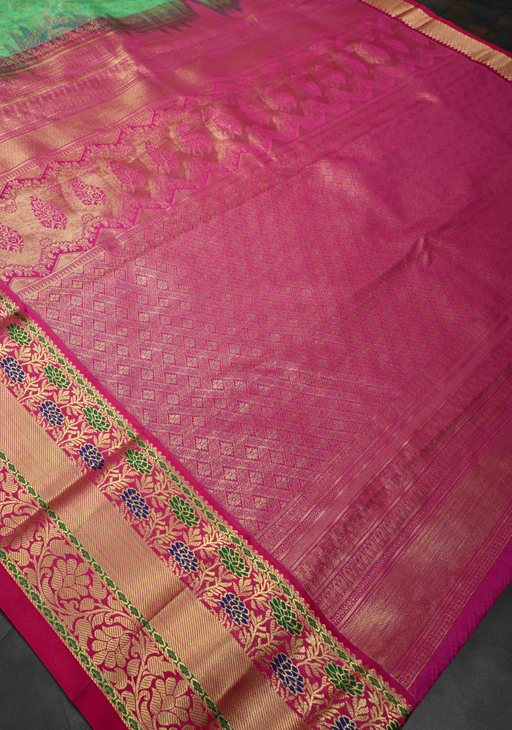 Green Kanjivaram Semi Silk Saree with Brocade and Contrast Zari Border
