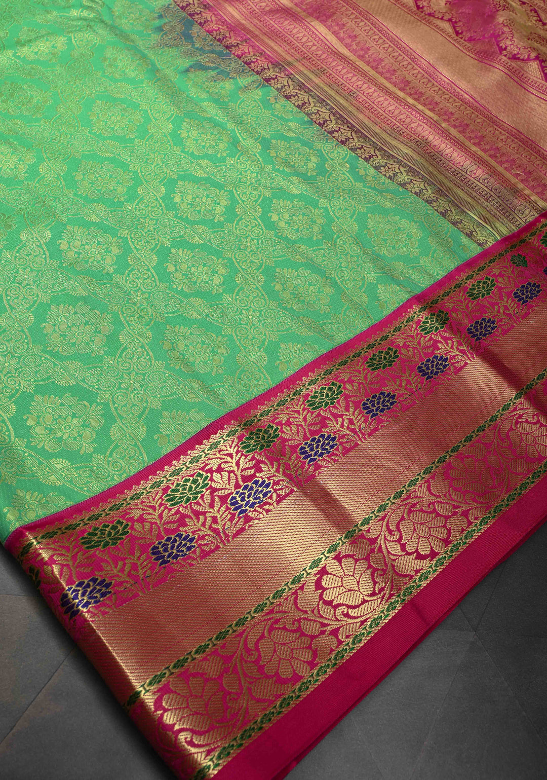 Green Kanjivaram Semi Silk Saree with Brocade and Contrast Zari Border