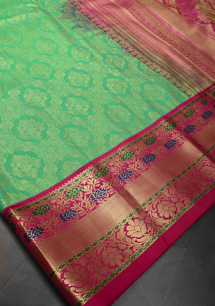 Green Kanjivaram Semi Silk Saree with Brocade and Contrast Zari Border