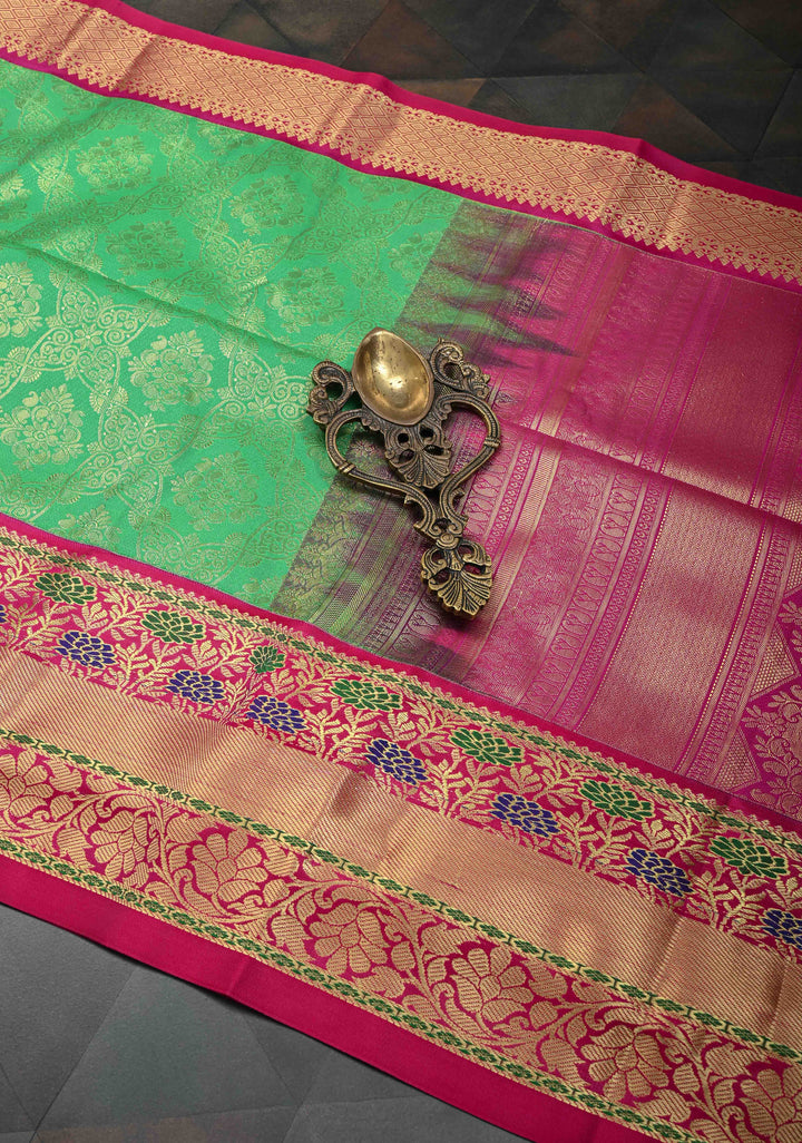 Green Kanjivaram Semi Silk Saree with Brocade and Contrast Zari Border