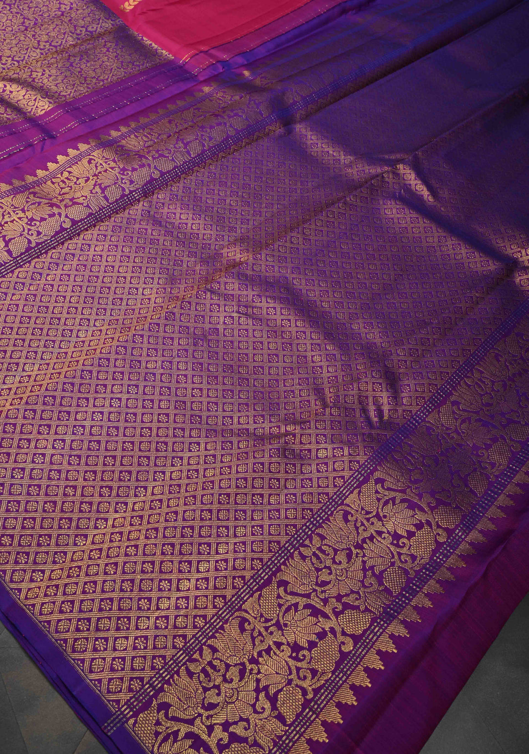 Dark Pink Stunning Half Border Kanjivaram Pure Silk saree with Zari Brocade | SILK MARK CERTIFIED