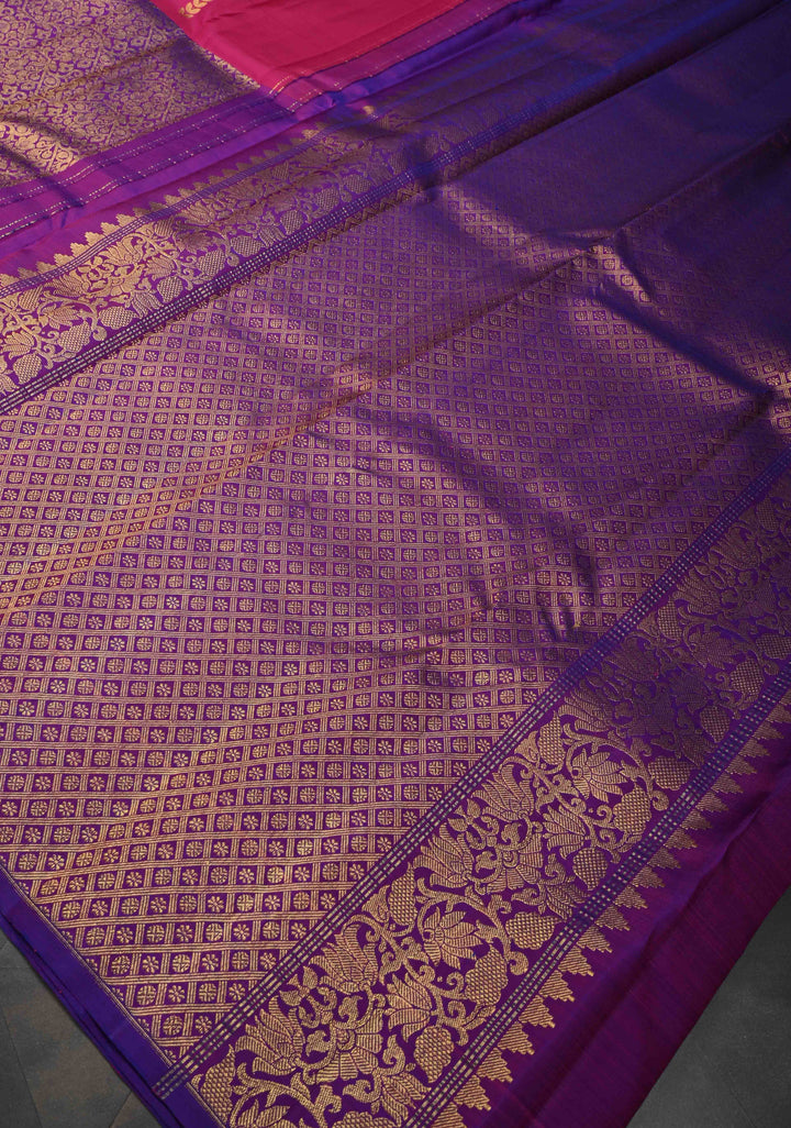 Dark Pink Stunning Half Border Kanjivaram Pure Silk saree with Zari Brocade | SILK MARK CERTIFIED