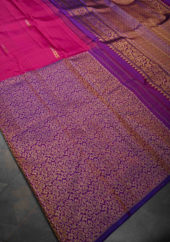 Dark Pink Stunning Half Border Kanjivaram Pure Silk saree with Zari Brocade | SILK MARK CERTIFIED