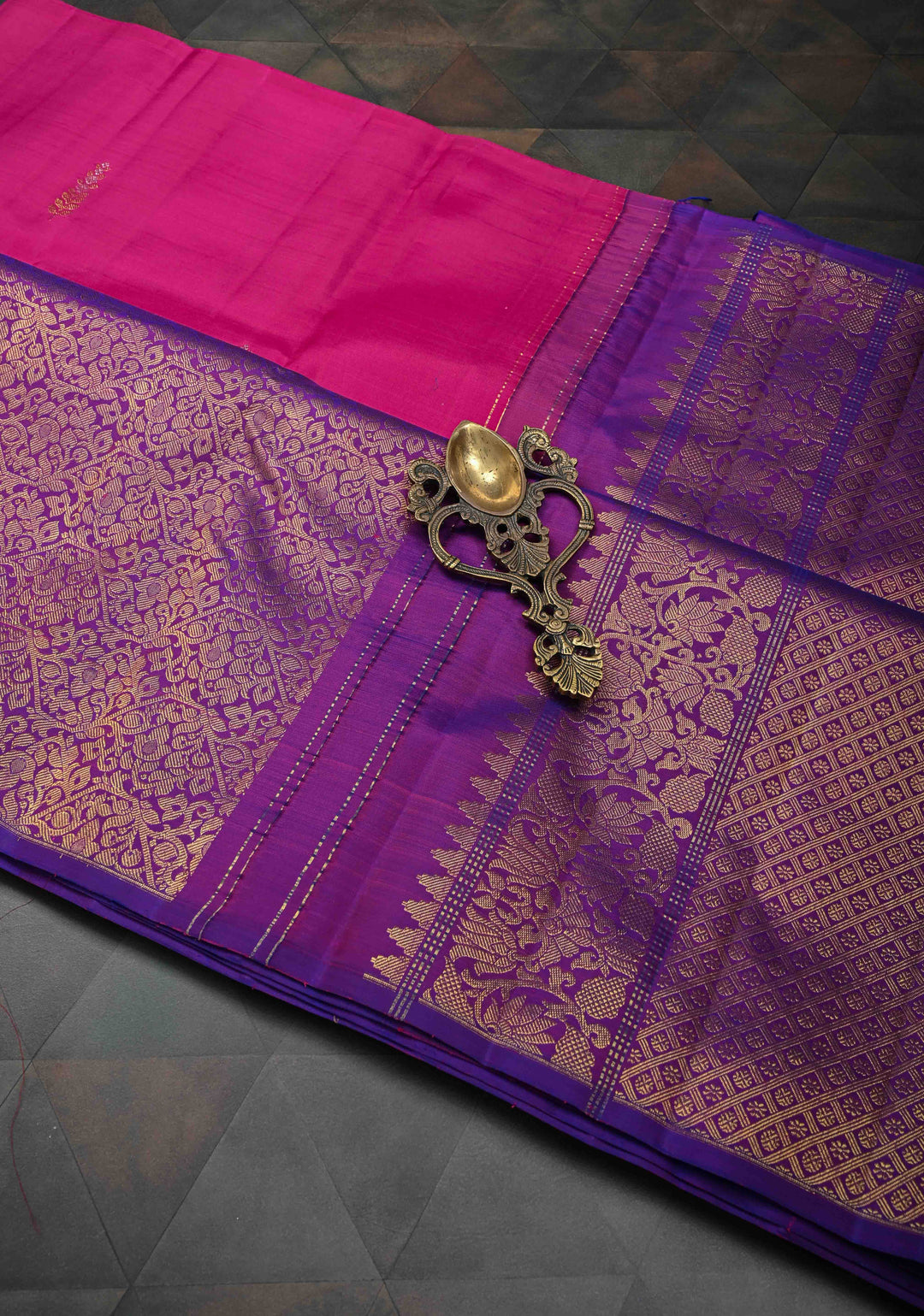 Dark Pink Stunning Half Border Kanjivaram Pure Silk saree with Zari Brocade | SILK MARK CERTIFIED