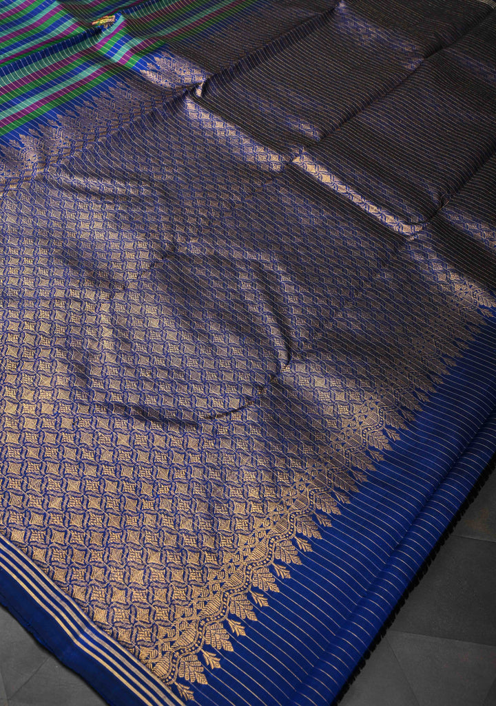Multicolor Checks Kanjivaram Silk Saree With  Elephant Buttas and Borderless pattern  | SILK MARK CERTIFIED