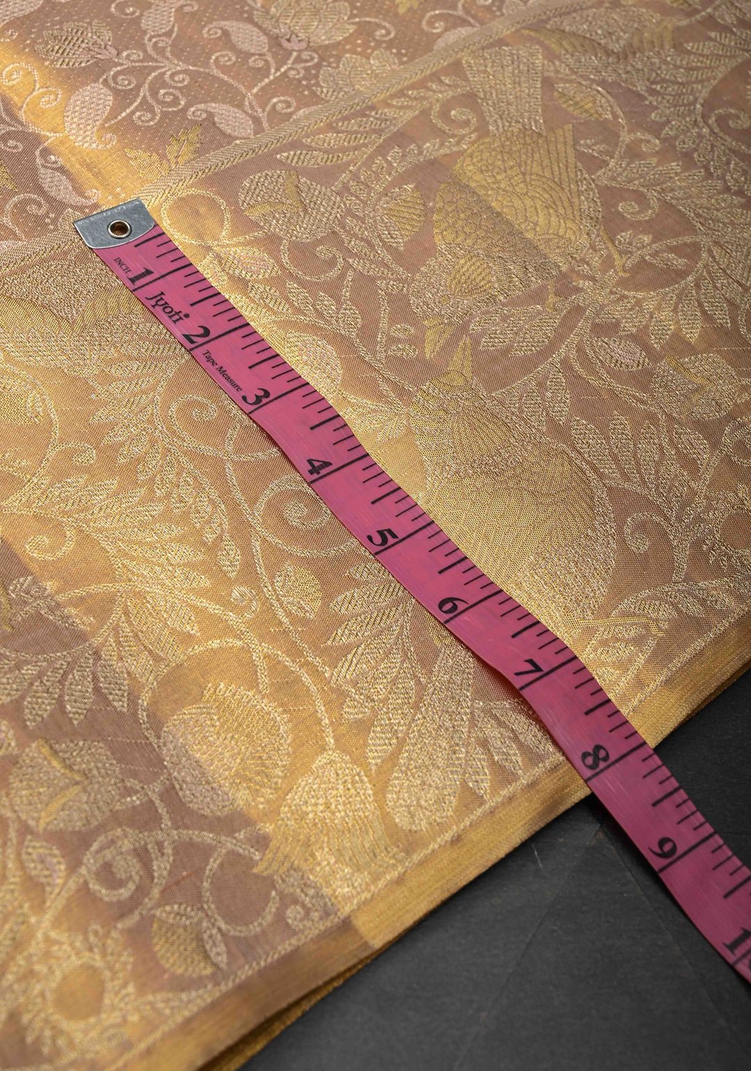 Gold Tissue Kanjivaram Silk Saree with Floral Brocade Jaal and Zari Border | SILK MARK CERTIFIED