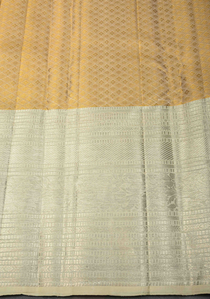 Gold Tissue Kanjivaram Silk Saree and Contrast Zari Border | SILK MARK CERTIFIED