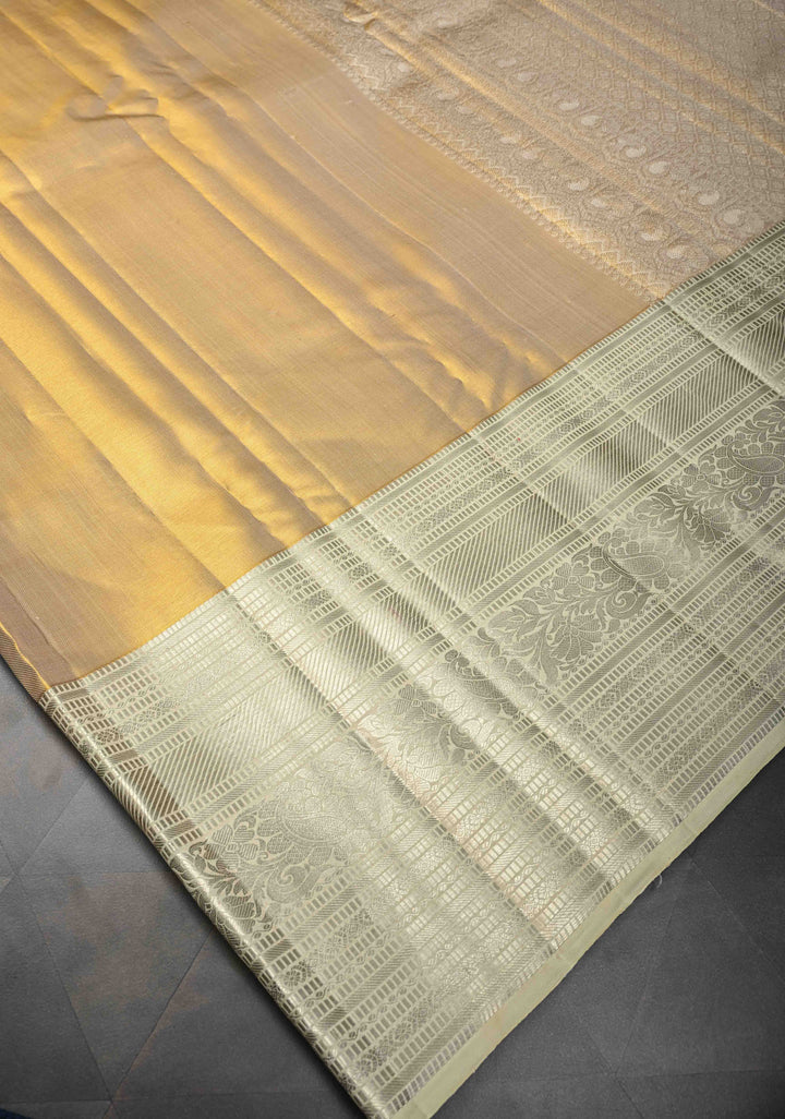 Gold Tissue Kanjivaram Silk Saree and Contrast Zari Border | SILK MARK CERTIFIED