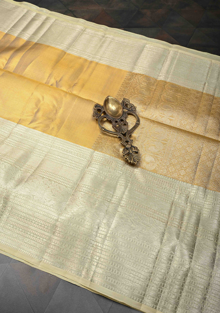 Gold Tissue Kanjivaram Silk Saree and Contrast Zari Border | SILK MARK CERTIFIED