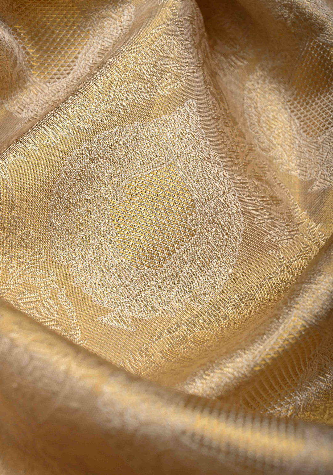 Beige White and Red Tissue Kanjivaram Silk Saree with Brocade Jaal and Contrast  Zari Border | SILK MARK CERTIFIED
