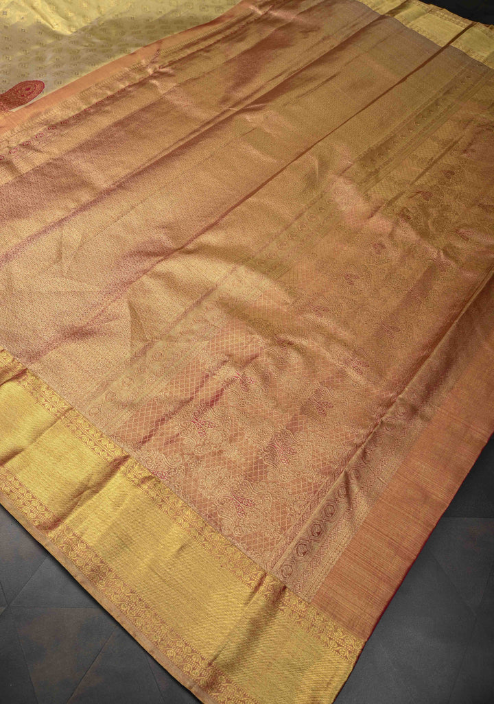 Gold Brocade Tissue Kanjivaram Pure Silk Saree With Zari Border | SILK MARK CERTIFIED