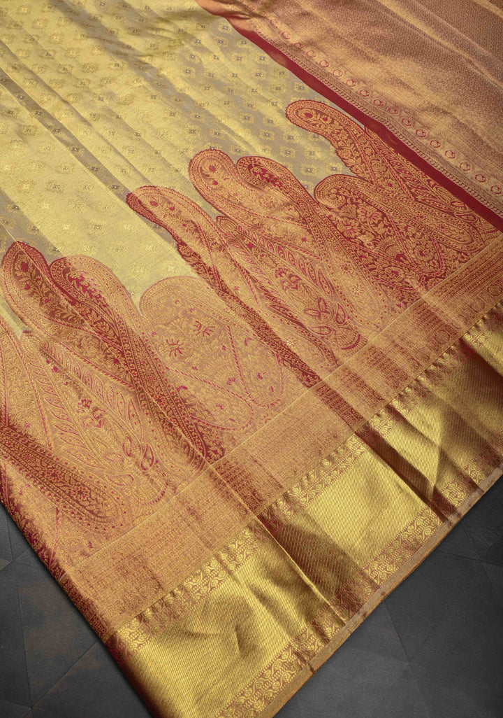 Gold Brocade Tissue Kanjivaram Pure Silk Saree With Zari Border | SILK MARK CERTIFIED