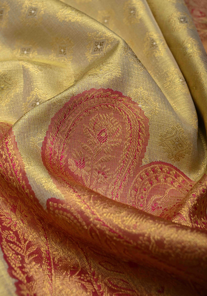 Gold Brocade Tissue Kanjivaram Pure Silk Saree With Zari Border | SILK MARK CERTIFIED