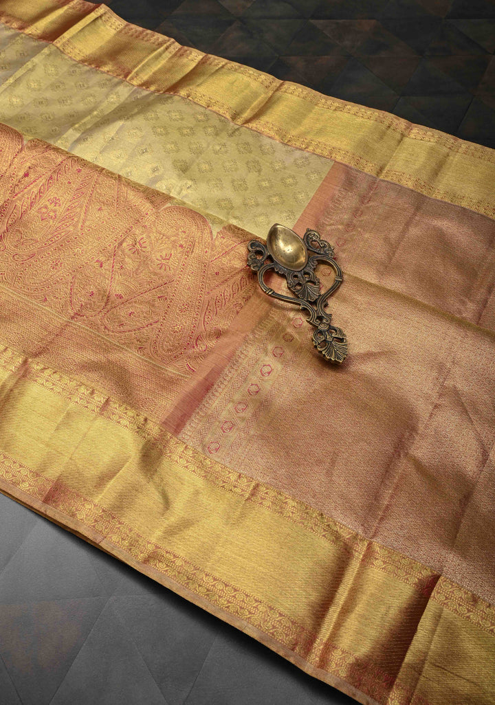 Gold Brocade Tissue Kanjivaram Pure Silk Saree With Zari Border | SILK MARK CERTIFIED