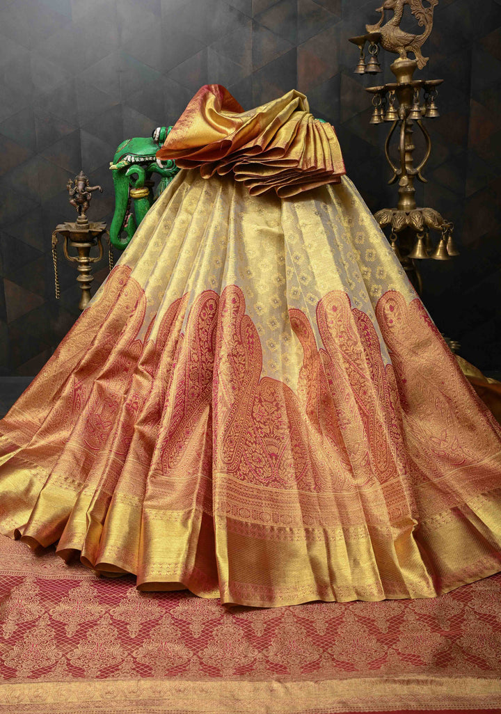 Gold Brocade Tissue Kanjivaram Pure Silk Saree With Zari Border | SILK MARK CERTIFIED
