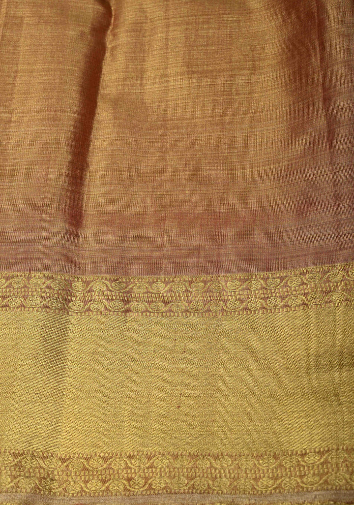 Golden Brocade Tissue Kanjivaram Pure Silk Saree With Zari Border | SILK MARK CERTIFIED