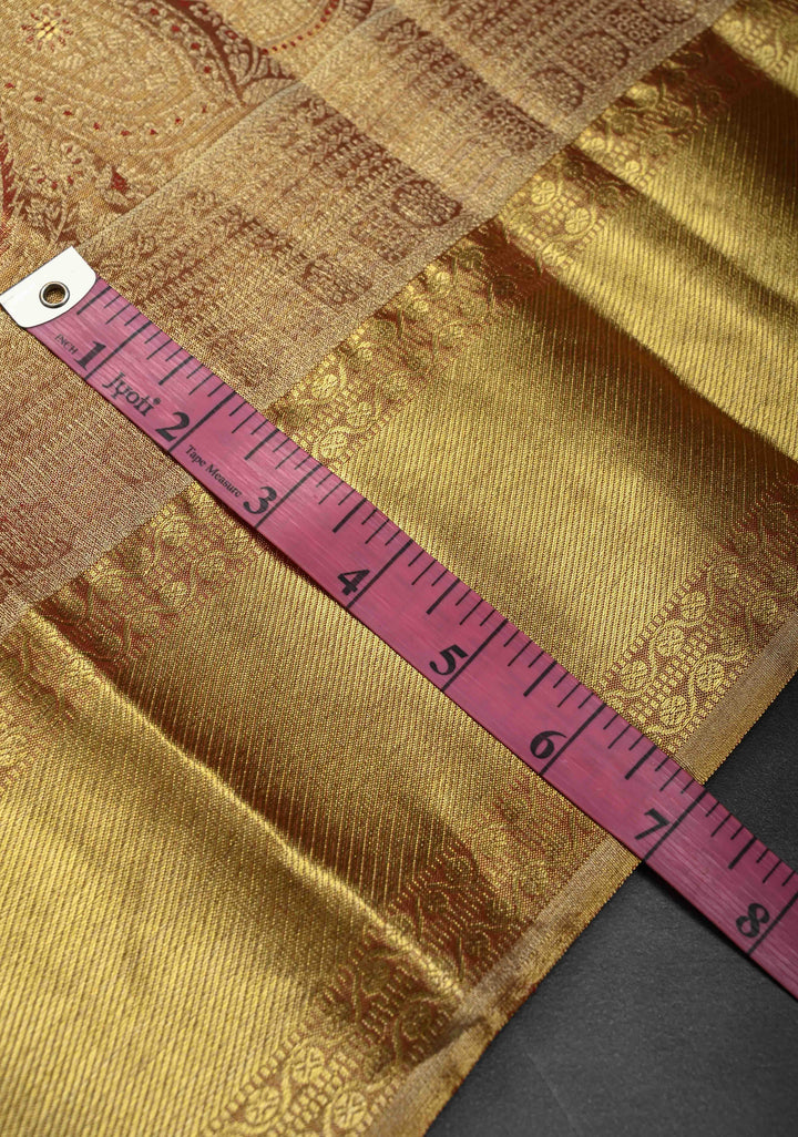 Golden Brocade Tissue Kanjivaram Pure Silk Saree With Zari Border | SILK MARK CERTIFIED