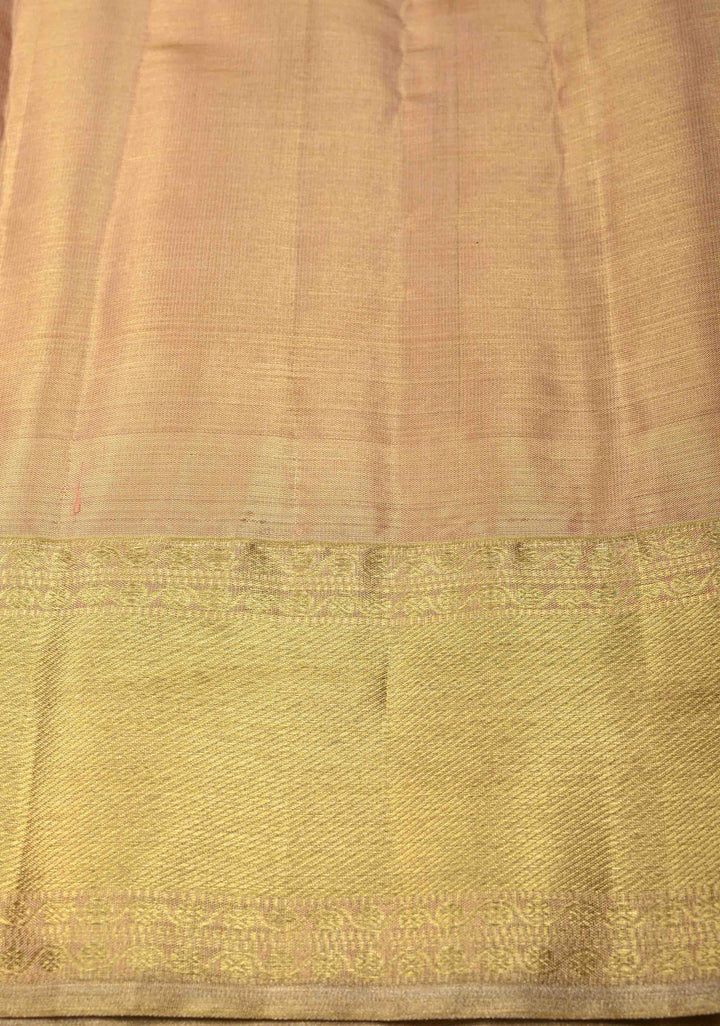 Gold Tissue Kanjivaram Silk Saree with Brocade and Meenakari Paisley Wide Zari Border | SILK MARK CERTIFIED