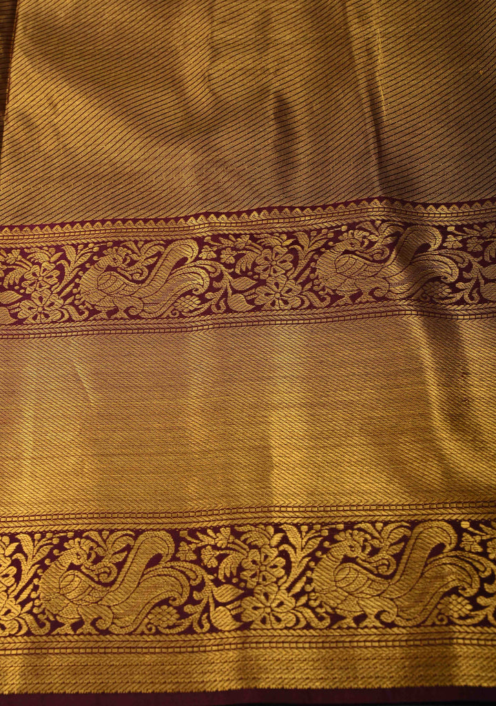 Pink Tissue Kanjivaram Silk Saree with Meenakari Floral-Birds Brocade Jaal and Contrast Zari Border | SILK MARK CERTIFIED