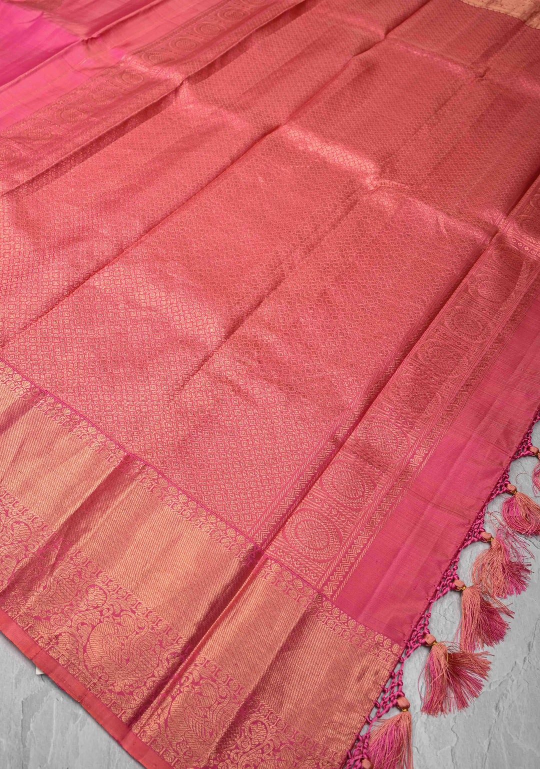 Pink Kanjivaram Pure Silk Saree with Zari Buttas and Zari border | SILK MARK CERTIFIED