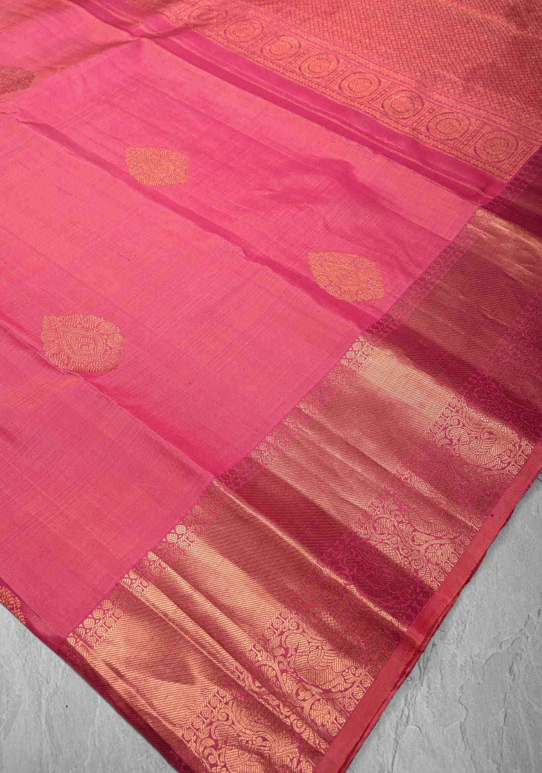 Pink Kanjivaram Pure Silk Saree with Zari Buttas and Zari border | SILK MARK CERTIFIED